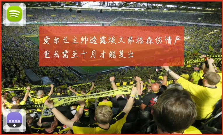 爱尔兰主帅透露埃文弗格森伤情严重或需至十月才能复出